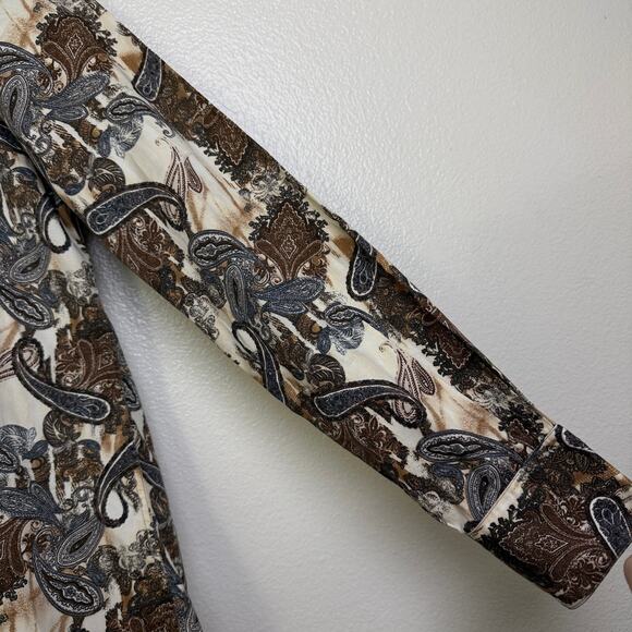 Kenzo Paris Slim Fit Dress Shirt Mens 39 15 Brown Paisley Long Sleeve Button Up - Picture 6 of 12